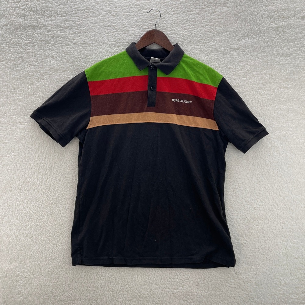 Vintage Burger King Polo Shirt Mens L Black Retro Uniform Employee Fast Food